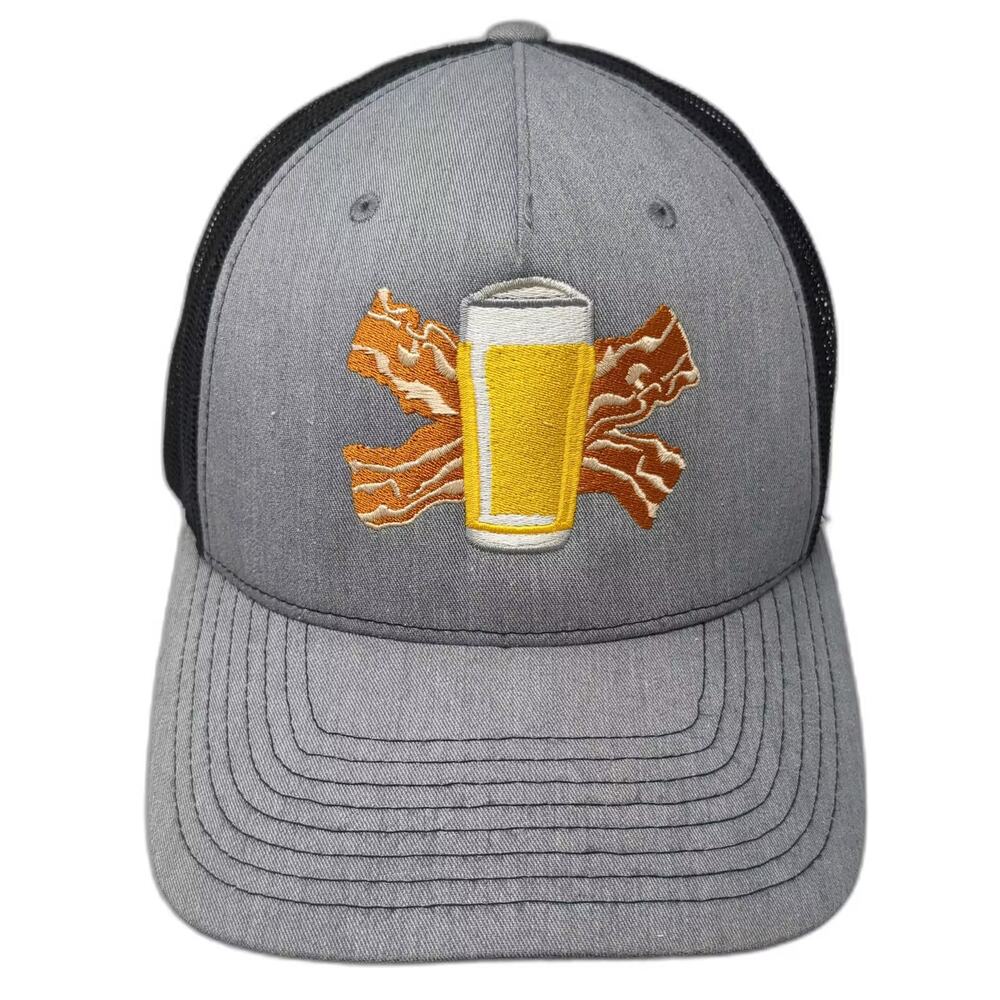 Richardson Trucker Hat Gray Black Snapback Os Sockeye Brewing Beer Bacon Logo